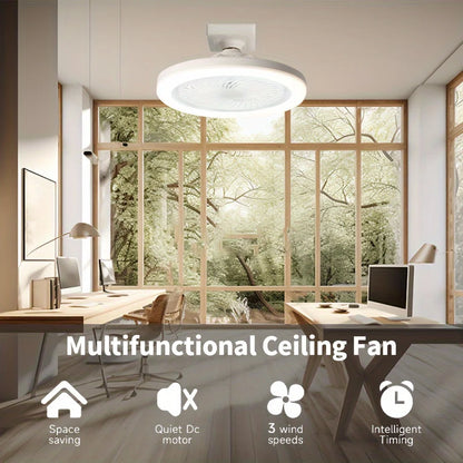 3 Wind Speeds Tricolor Dimmable Modern Ceiling Fan with LED Light Intelligent Timing Remote for Hotel Bedroom & Living Room