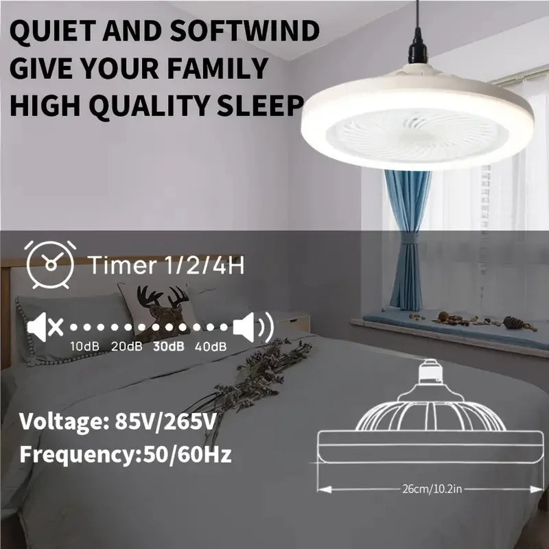 3 Wind Speeds Tricolor Dimmable Modern Ceiling Fan with LED Light Intelligent Timing Remote for Hotel Bedroom & Living Room